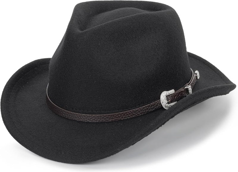 Vikodah Kids Western Cowboy Hat Wide Brim with Band Wool Felt Vintage Jazz Fedora Cowgirl Hats for 3-7 Years Boys Girls - Image 1